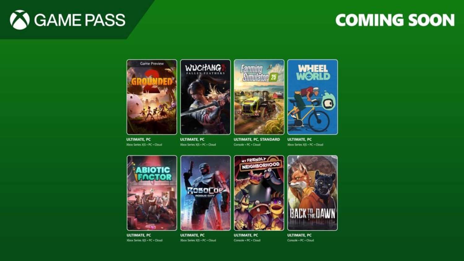 Oznámeny nové hry pro předplatné Game Pass - Wuchang: Fallen Feathers nebo Grounded 2