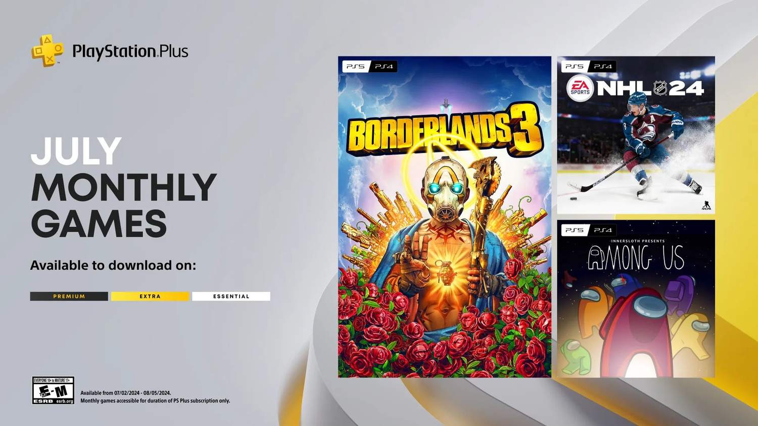 Předplatné PlayStation Plus Essential nabídne v červenci hry Among Us, Borderlands 3 a NHL 24