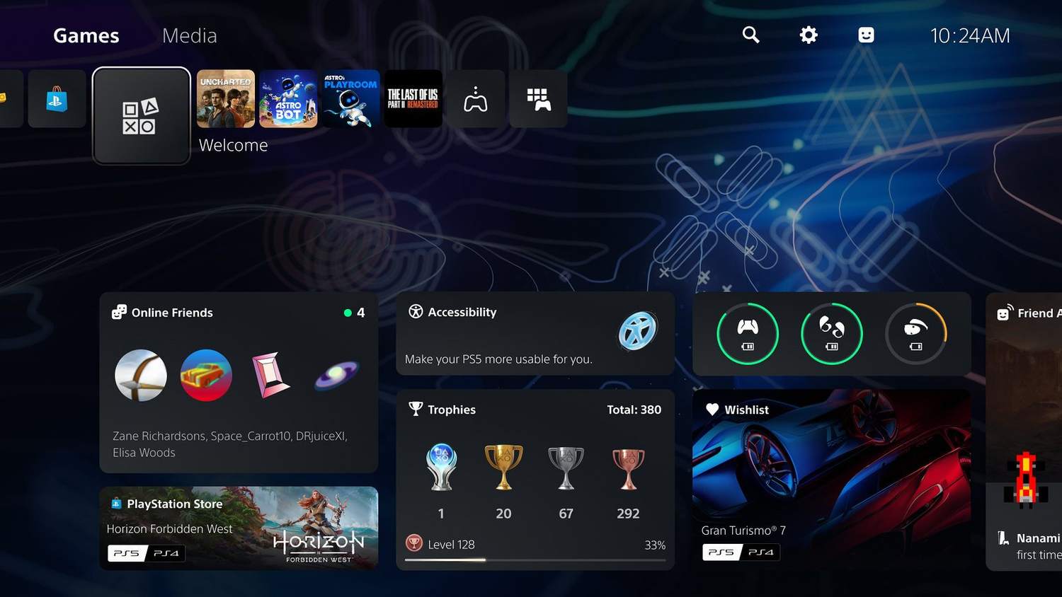 Oznámena nová větší aktualizace pro konzoli PlayStation 5, přidává Welcome hub, sdílení voice chatu nebo adaptivní nabíjení