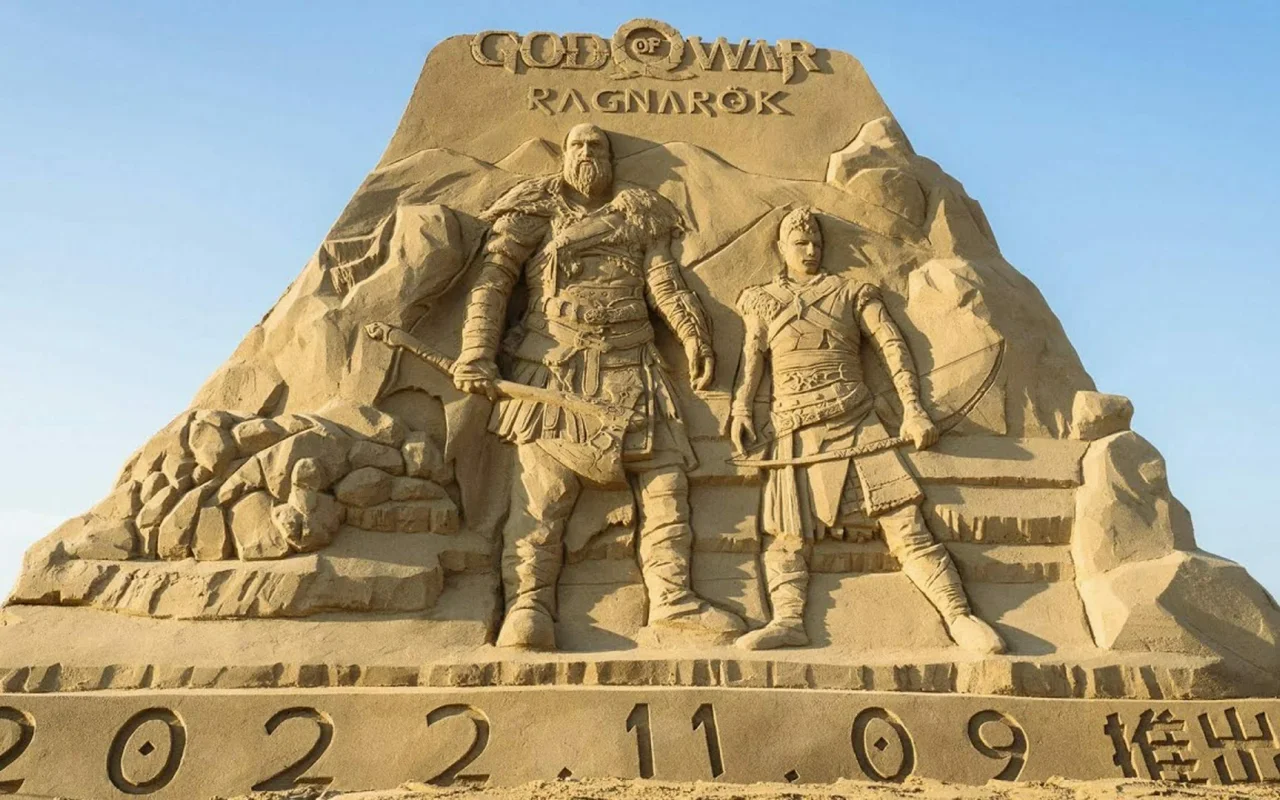Sony nechala na Tchaj-wanu postavit písečnou sochu k podpoře God of War Ragnarök 
