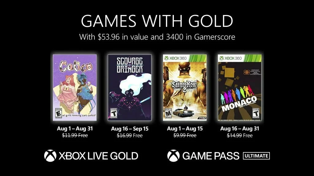 Oznámena nabídka Games with Gold na srpen