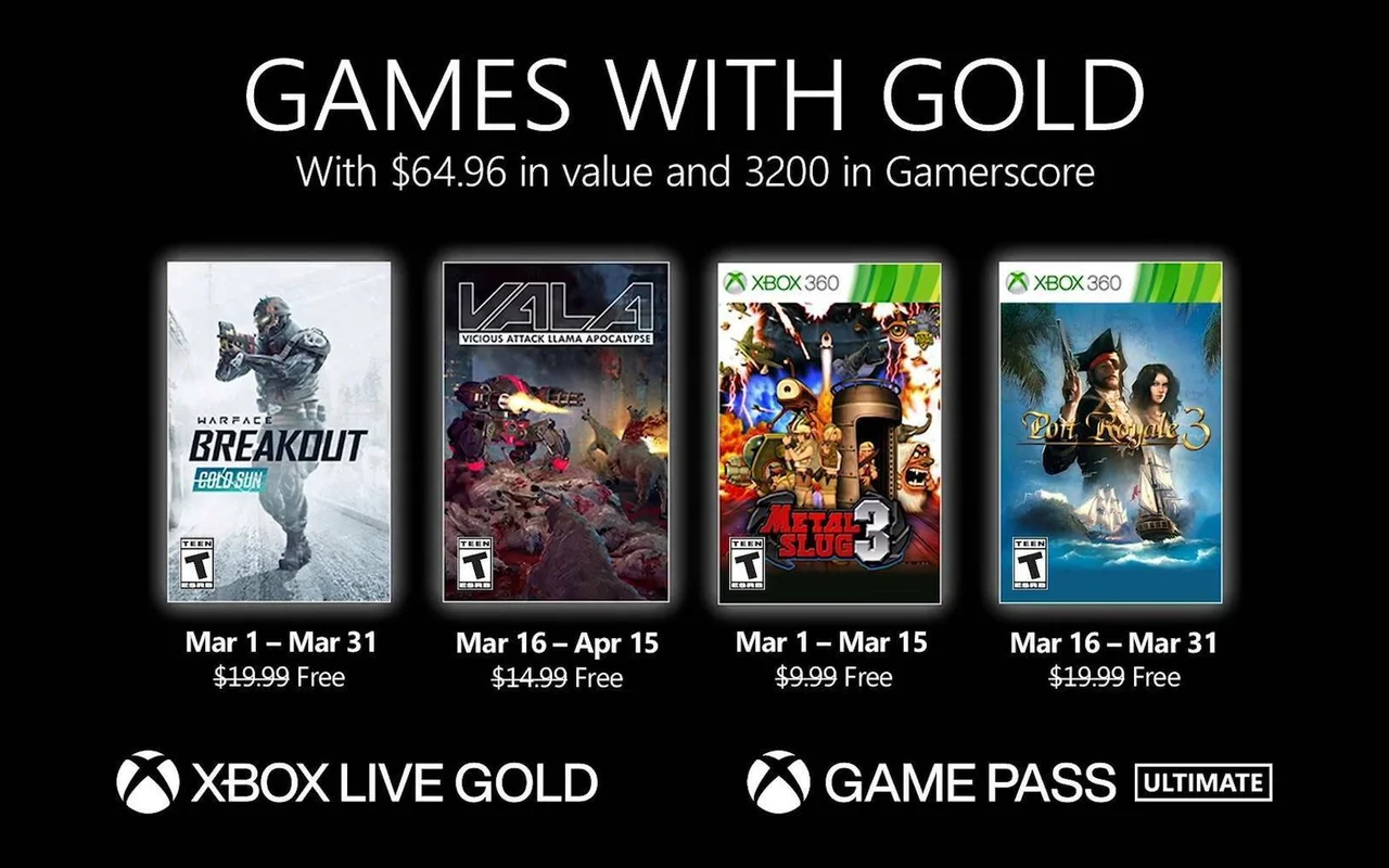 Oznámeny březnové hry pro předplatné Xbox Live Gold