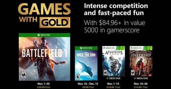 Oznámeny listopadové hry v členství Xbox LIVE GOLD