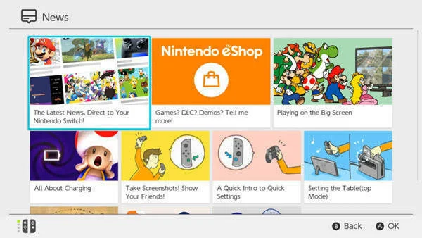 Nové záběry z menu konzole Nintendo Switch