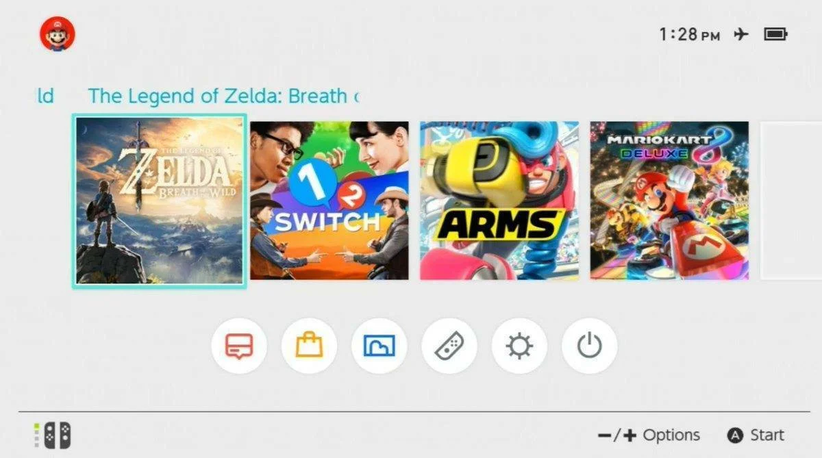 Ukázka menu konzole Nintendo Switch