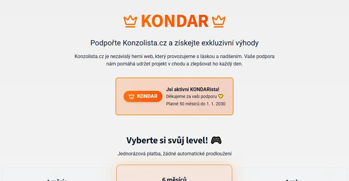 Kondar - Podpořte Konzolista.cz a získejte výhody