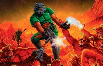 Záběry z hraní klasické hry DOOM 